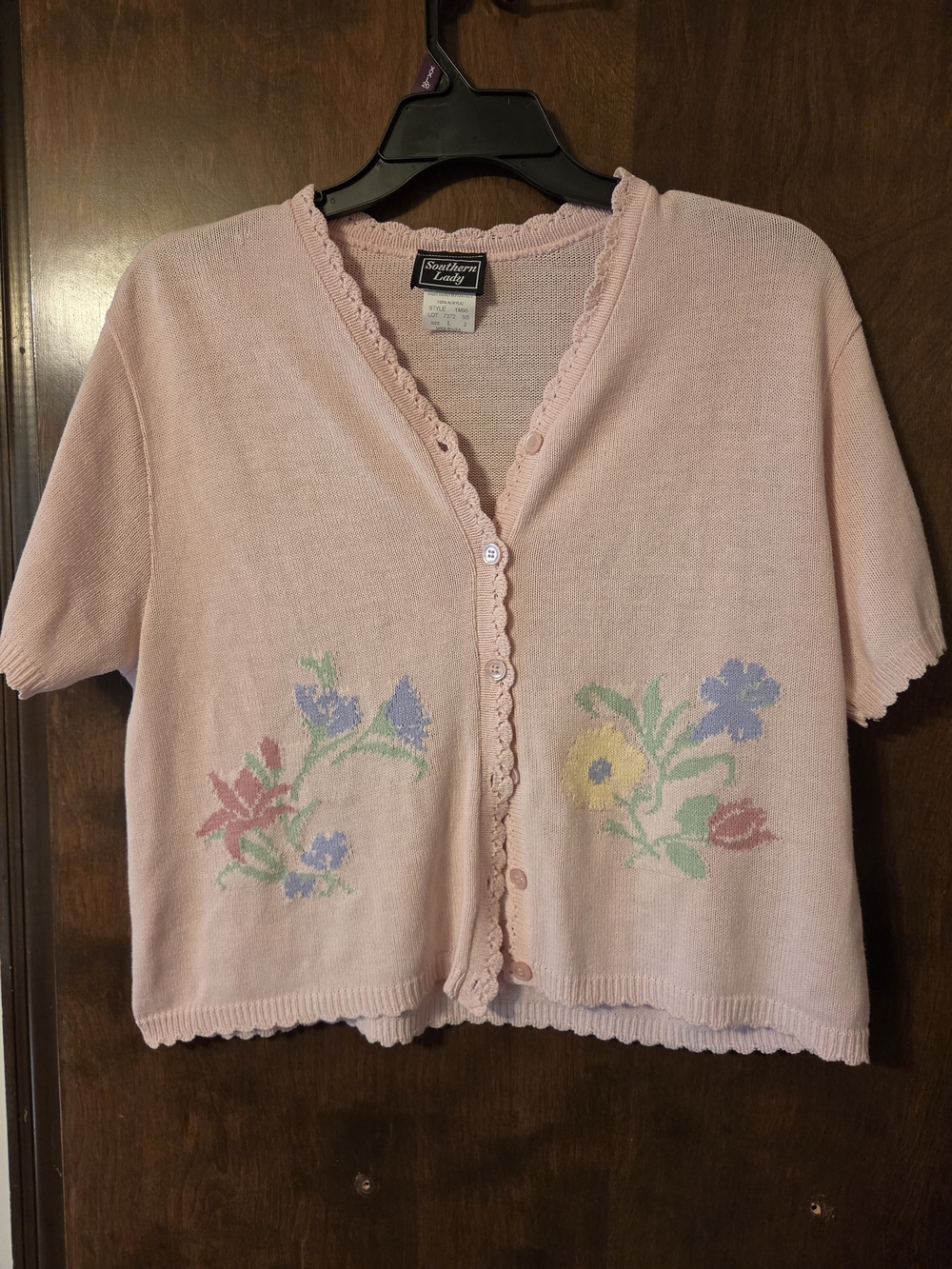 Vintqge Southern Lady Pink Floral Short-Sleeve Cardigan Top